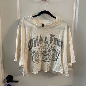 H&M cream crop top band tee